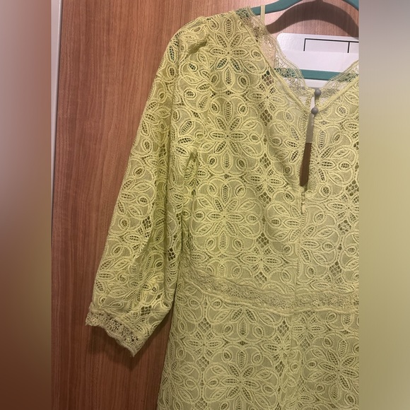 Anthropologie Chartreuse Lace Midi Dress Size 4 - Picture 7 of 14